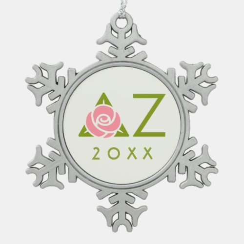 Delta Zeta Rose Icon Snowflake Pewter Christmas Ornament