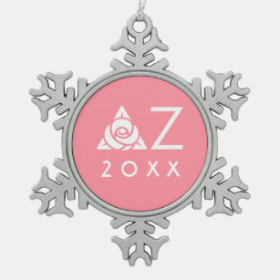 Delta Zeta Rose Icon White Snowflake Pewter Christmas Ornament