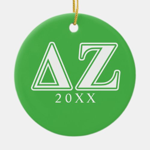 Delta Zeta White and Green Letters Ceramic Ornament