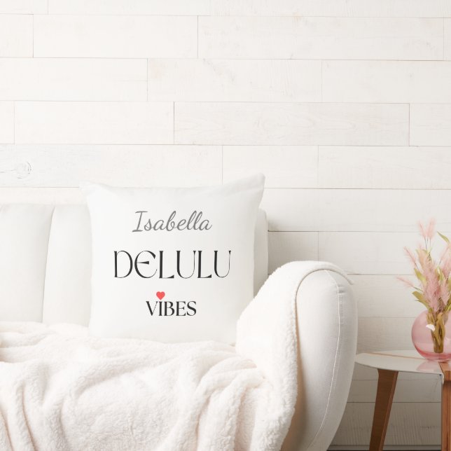 Delulu Vibes, Funny Esthetic Quote Gift Throw Pillow (Couch)