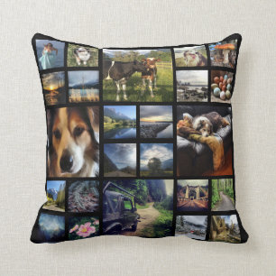 Deluxe 24 Instagram Photos Mega Collage Black Throw Pillow