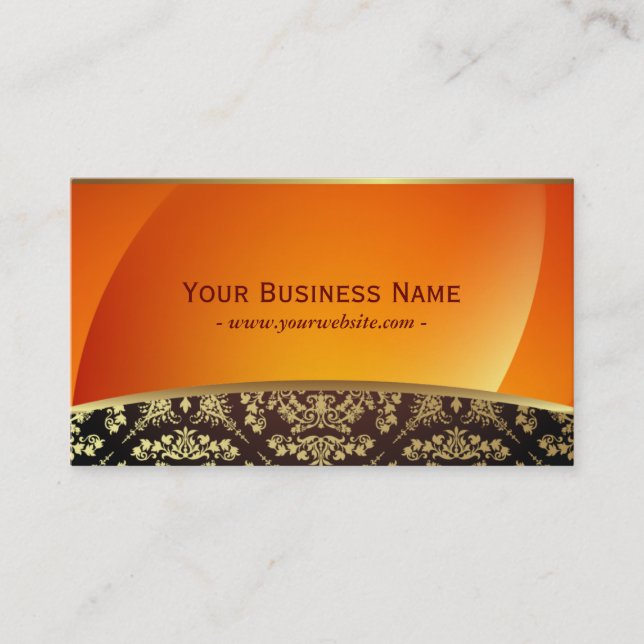 Deluxe Abstract Orange & Gold Damask Business Card (Front)