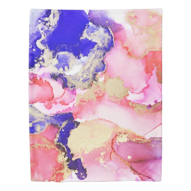 Deluxe Abstract Swirls Pink Purple Gold TWIN Duvet Cover (Front)