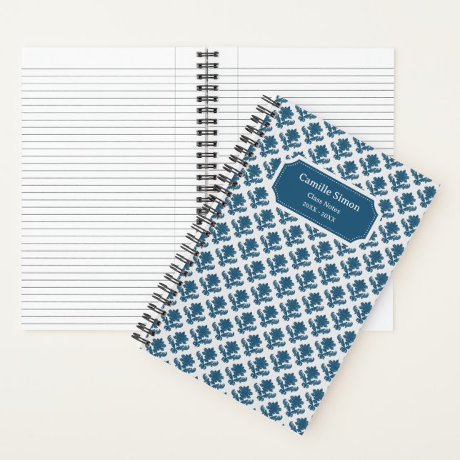 Deluxe Blue & White French Tapestry Personalized Notebook (Inside)
