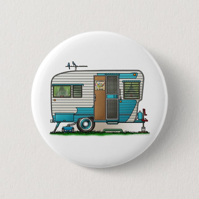 Deluxe Camper Trailer Pinback Button (Front)