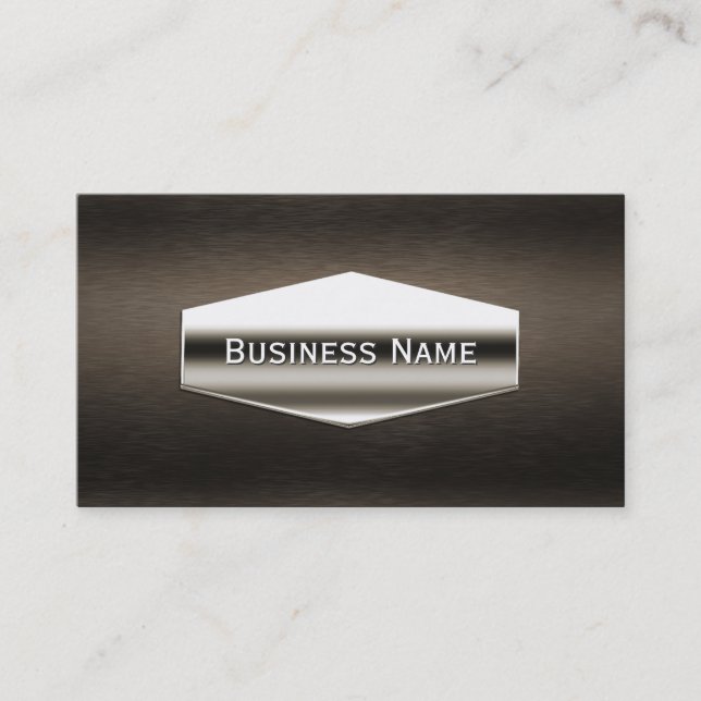 Deluxe Chrome Label Dark Wood Business Card (Front)