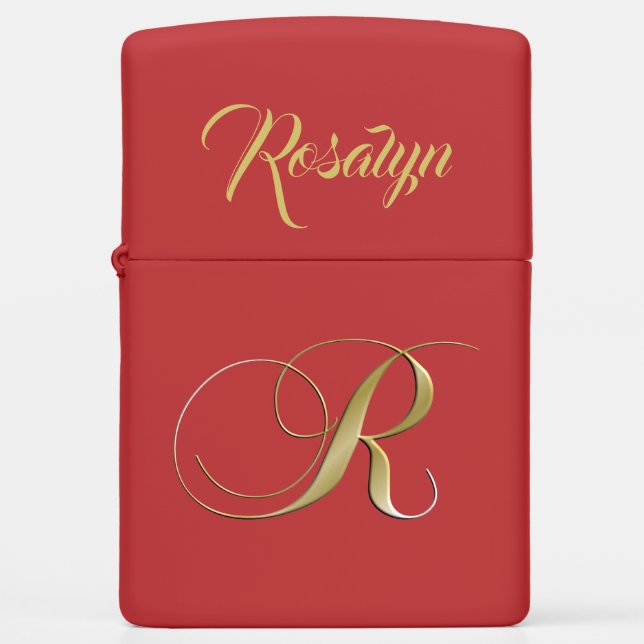 Deluxe Gold Initial R Change to Your Name Zippo Lighter (Front)