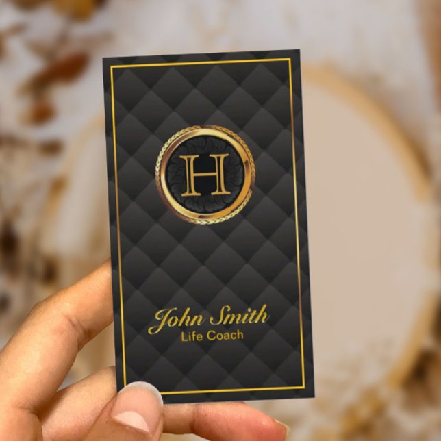 Deluxe Gold Monogram Life Coach Business Card (Creator Uploaded)