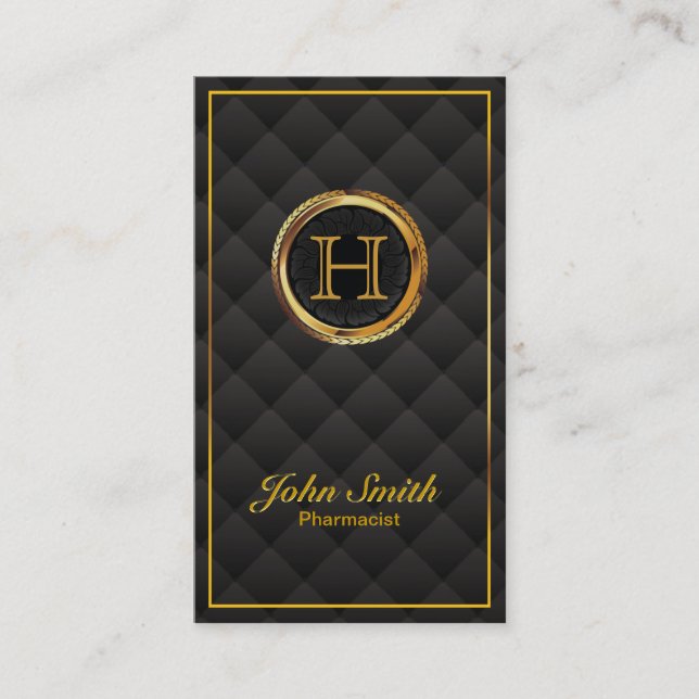 Deluxe Gold Monogram Pharmacist Business Card (Front)