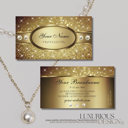 Deluxe Golden Glitter Stars Diamonds Excellent Business Card