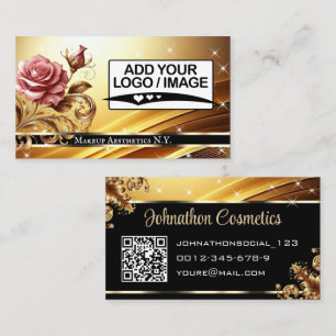 Deluxe Golden Luxury Rose Graphic QR Code and Logo Business Card