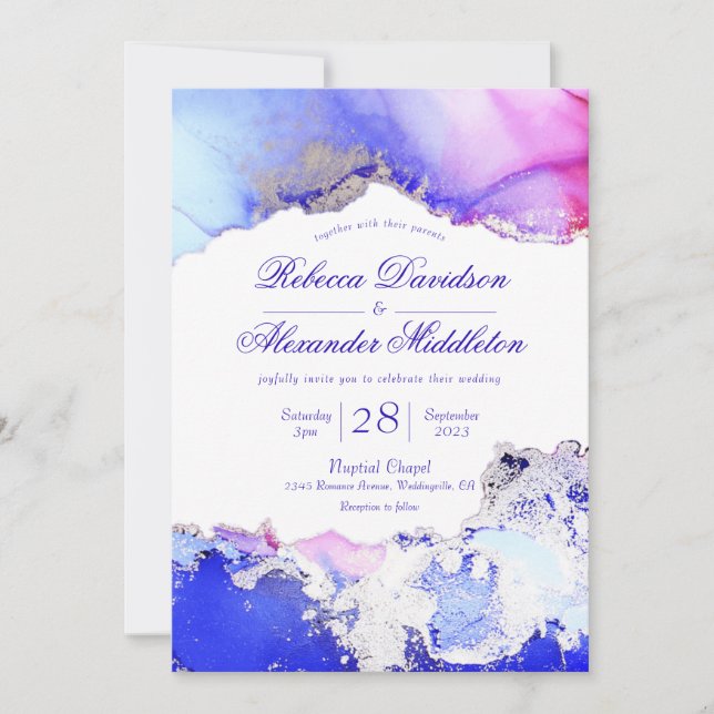 Deluxe Jewel Tones Ink Wash Wedding Invitation (Front)