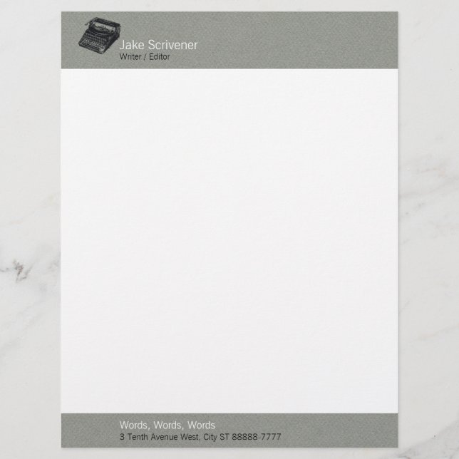 Deluxe Noiseless Typewriter | Gray Faux Flannel Letterhead (Front)