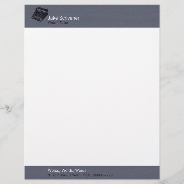 Deluxe Noiseless Typewriter Slate Faux Flannel Letterhead (Front)