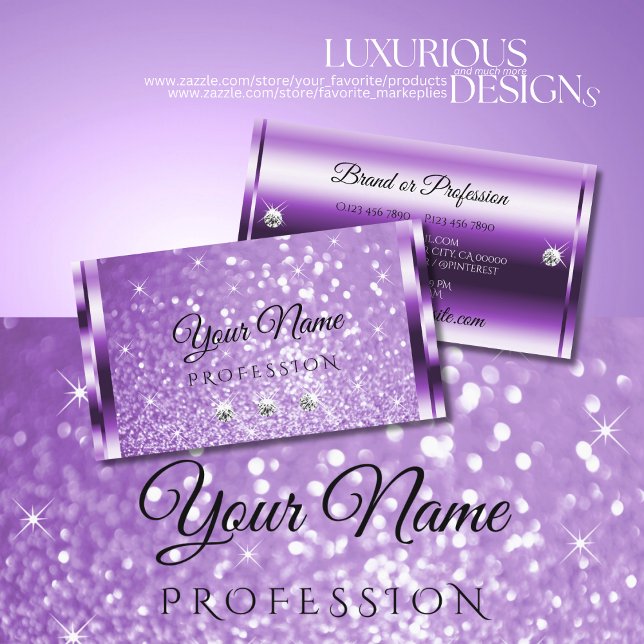 Deluxe Purple Glitter Luminous Stars and Diamonds Business Card (Creator Uploaded)