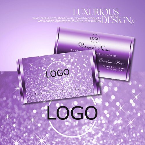 Deluxe Purple Glitter Luminous Stars and Logo Business Card