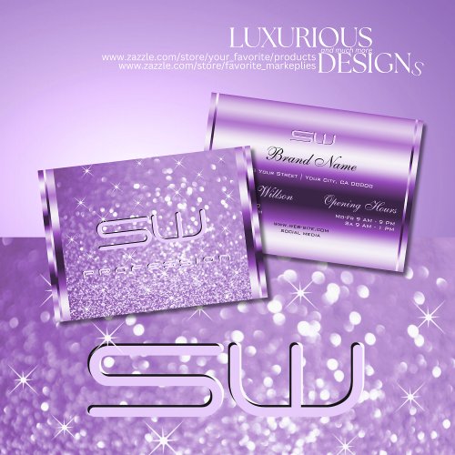 Deluxe Purple Glitter Luminous Stars and Monogram Business Card