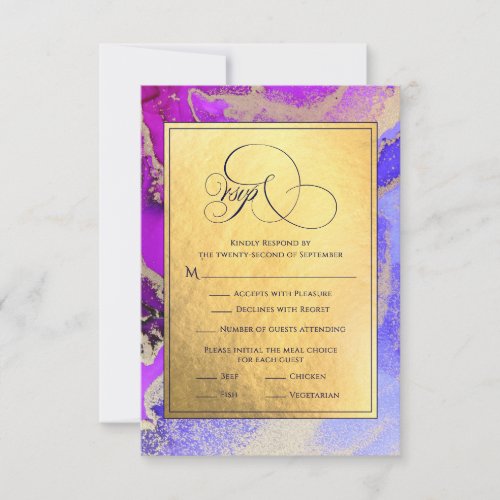 Deluxe Purple Gold Abstract Art Wedding  RSVP Card