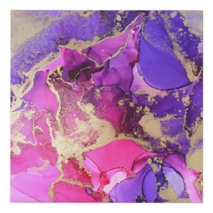 Deluxe Purple Pink Gold Ink Flow. Liquid layers of Faux Canvas Print