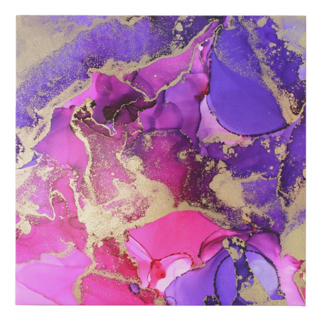 Deluxe Purple Pink Gold Ink Flow. Liquid layers of Faux Canvas Print (Front)