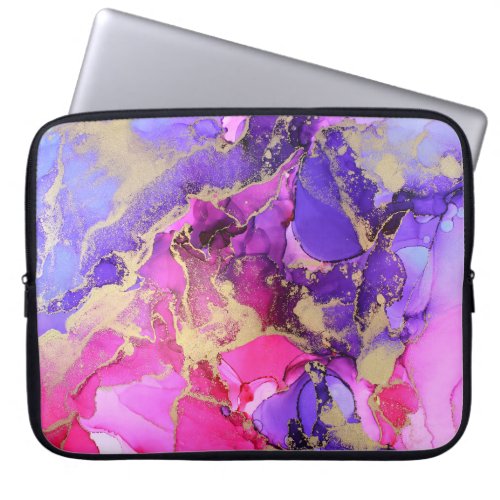 Deluxe Purple Pink Gold Ink Flow Liquid layers of Laptop Sleeve