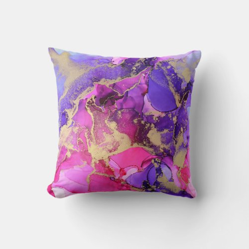 Deluxe Purple Pink Gold Ink Flow Liquid layers of Throw Pillow