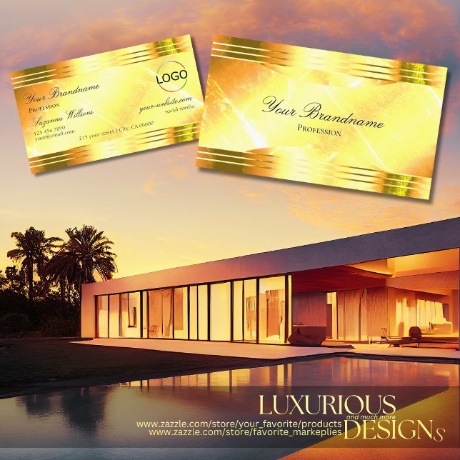 Deluxe Shimmery Yellow Gold Borders and Logo Noble Business Card (Creator Uploaded)