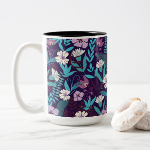 Deluxe Teal & Burgundy Flower Two-Tone Coffee Mug