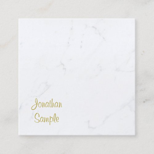 Deluxe Template Modern White Marble Gold Text Square Business Card