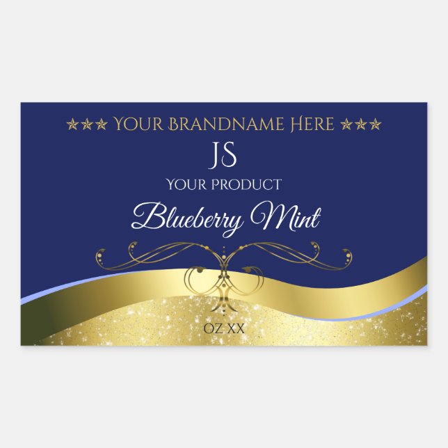 Deluxe Wavy Gold Decor Dark Blue Monogram Label (Front)