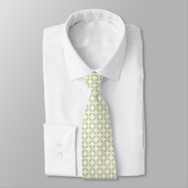 Deluxe White Floral Yellow Background Neck Tie (Tied)