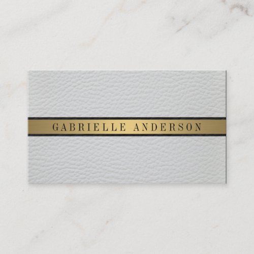 Deluxe White Leather Black Gold Metallic Trim Business Card