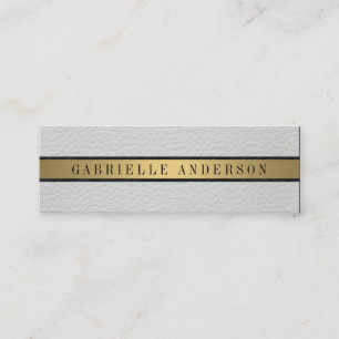 Deluxe White Leather Black Gold Metallic Trim Mini Business Card