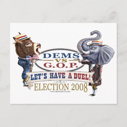 Dem Donkey vs GOP Elephant Postcard 