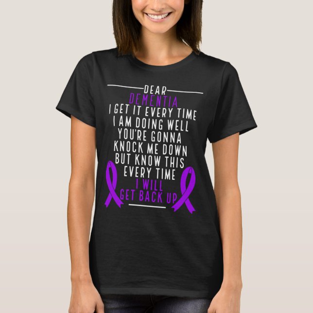 Dementia Awareness get back up Purple Ribbon T-Shirt (Front)