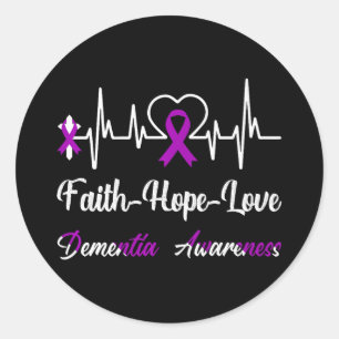 Dementia Awareness Heartbeat Christian Cross Purpl Classic Round Sticker