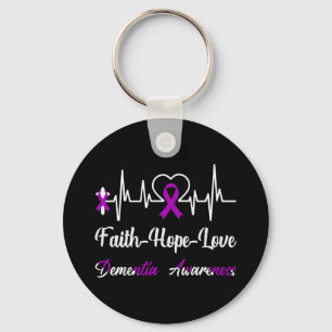 Dementia Awareness Heartbeat Christian Cross Purpl Keychain