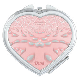DEMI ~ Soft Pink and White 3D Fractal ~ Compact Mirror