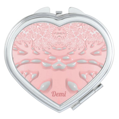 DEMI  Soft Pink and White 3D Fractal  Compact Mirror