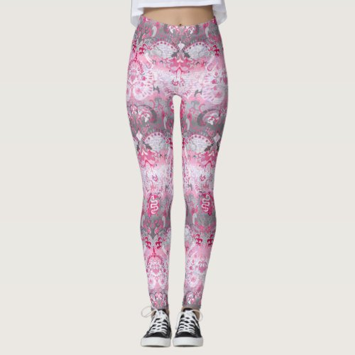 Demigirl Dragon Damask _ Stylish Pride Flag Colors Leggings