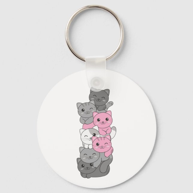 Demigirl Flag Cat Pride Lgbtq Cute Cat Keychain (Front)