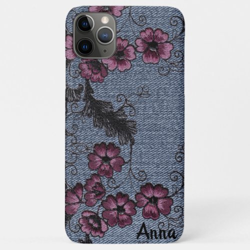  Demin Black Scrolls Pink Flowers iPhone 11 Pro Max Case