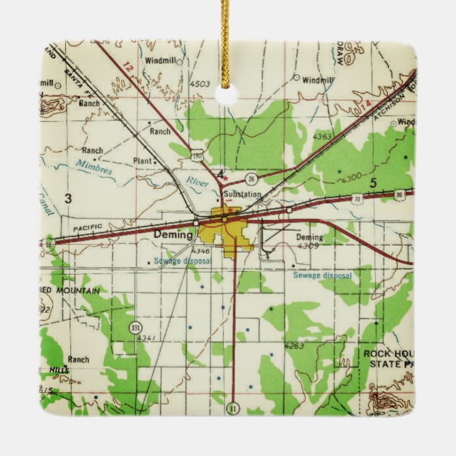 Deming NM Vintage Topo Ceramic Ornament (Back)