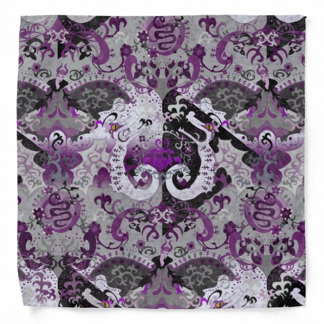 Demisexual Dragon Damask - Pride Flag Colors Bandana (Front)