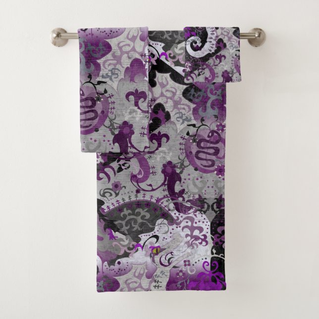 Demisexual Dragon Damask - Pride Flag Colors Bath Towel Set (Insitu)