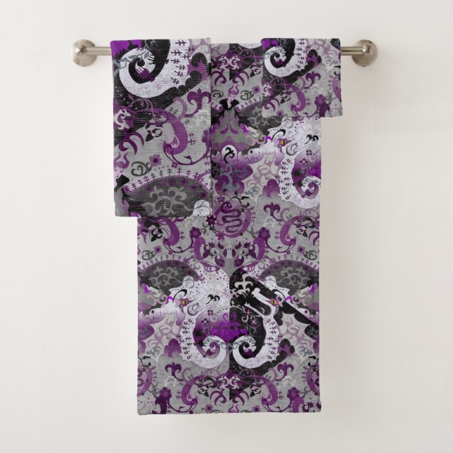 Demisexual Dragon Damask - Pride Flag Colors Bath Towel Set (Insitu)
