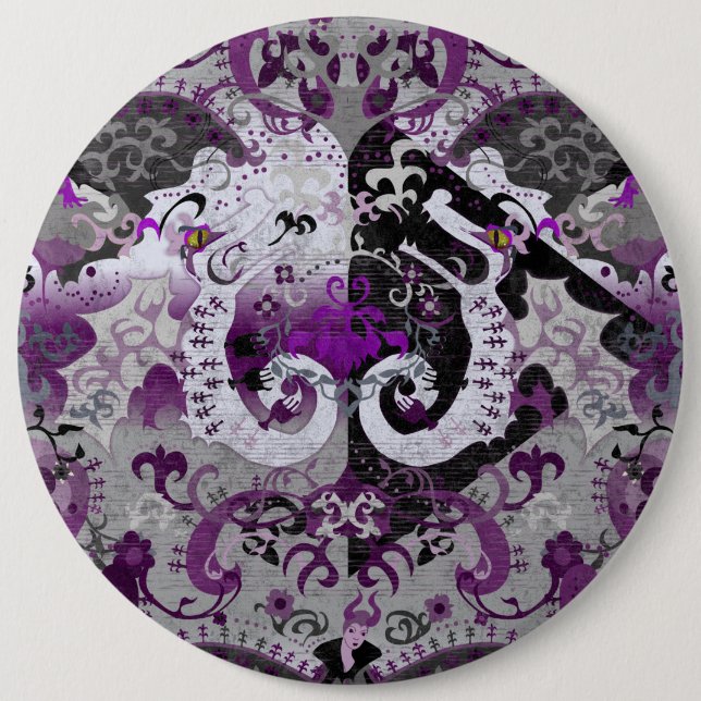 Demisexual Dragon Damask - Pride Flag Colors Button (Front)