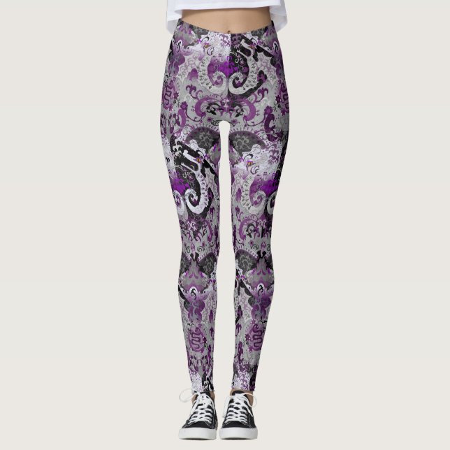 Demisexual Dragon Damask - Pride Flag Colors Leggings (Front)