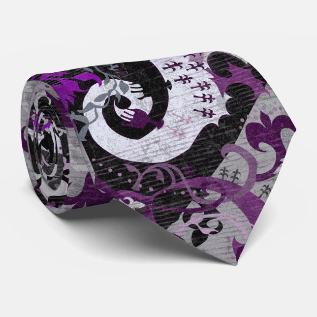 Demisexual Dragon Damask - Pride Flag Colors Neck Tie (Rolled)