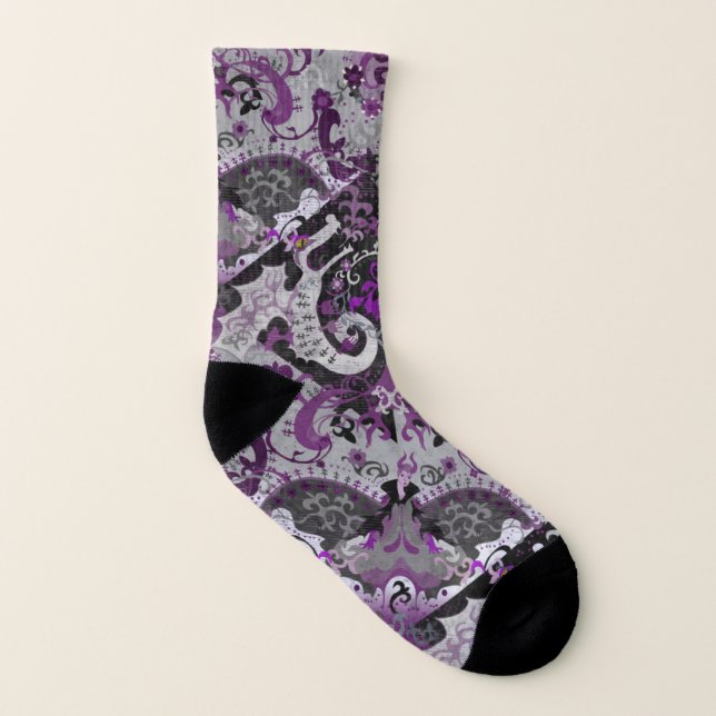 Demisexual Dragon Damask - Pride Flag Colors Socks (Left Inside)